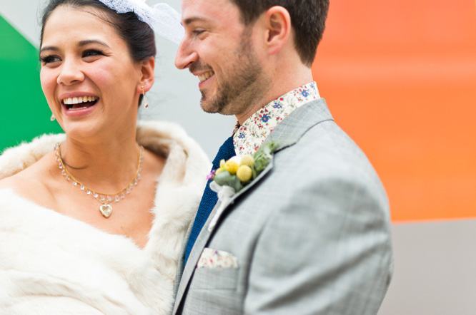 Natural bride and groom portrait in East London