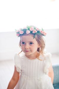 bridesmaid with pink flower crown